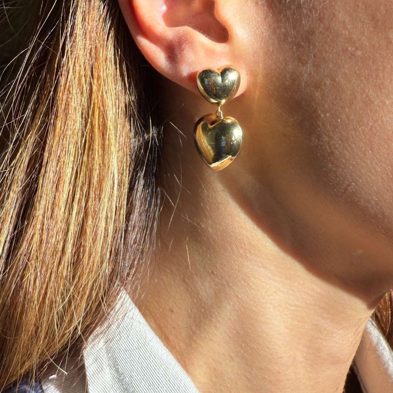 Shylee Rose 14k Yellow Gold Double Heart Puff Earrings