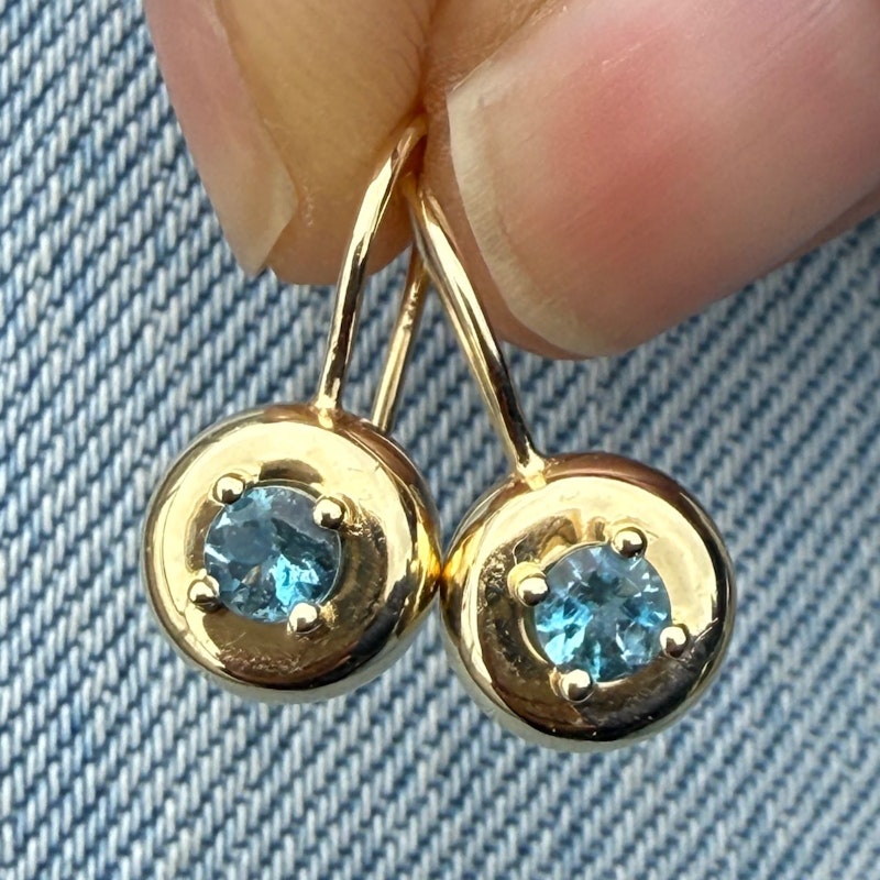 Shylee Rose 14k Yellow Gold Round Aquamarine Cloud Drop Earrings