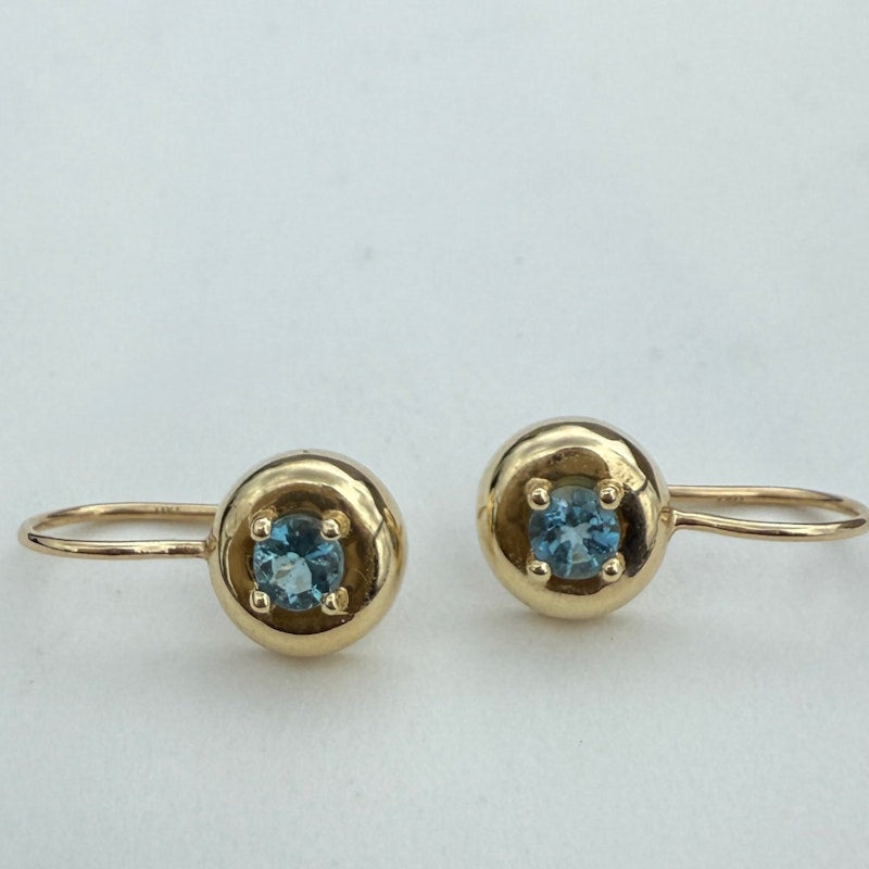 Shylee Rose 14k Yellow Gold Round Aquamarine Cloud Drop Earrings