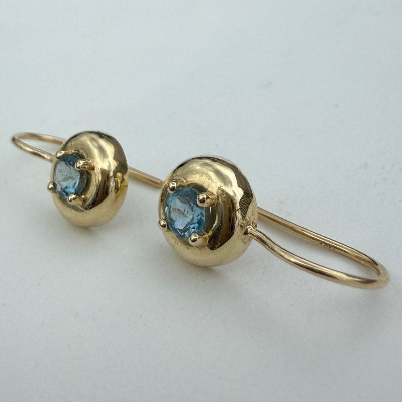 Shylee Rose 14k Yellow Gold Round Aquamarine Cloud Drop Earrings
