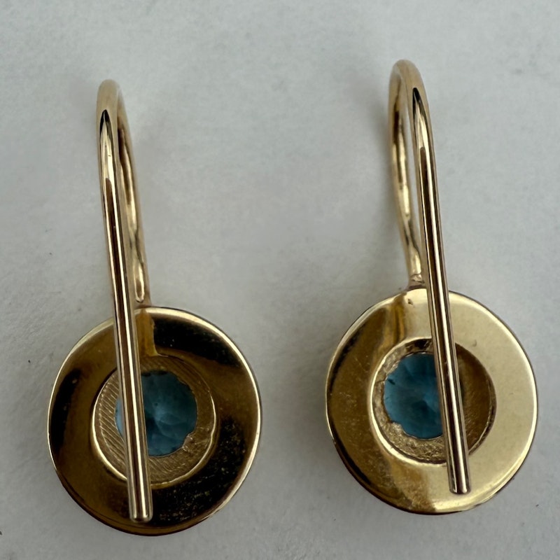 Shylee Rose 14k Yellow Gold Round Aquamarine Cloud Drop Earrings