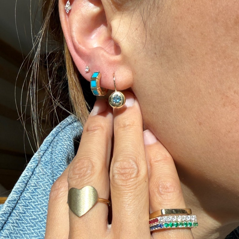 Shylee Rose 14k Yellow Gold Round Aquamarine Cloud Drop Earrings