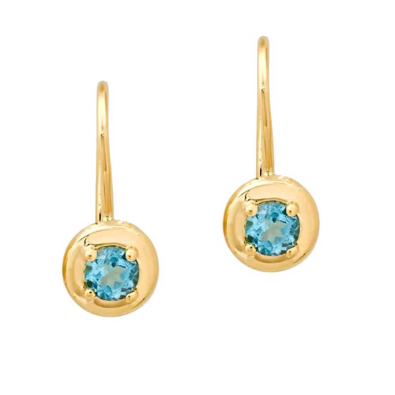 Shylee Rose 14k Yellow Gold Round Aquamarine Cloud Drop Earrings