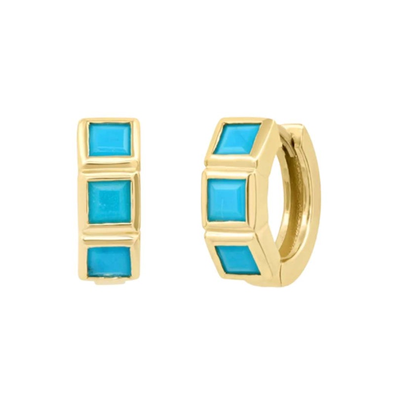Shylee Rose 14k Yellow Gold Turquoise Princess-Cut Huggies