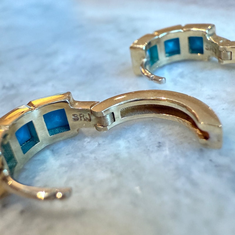 Shylee Rose 14k Yellow Gold Turquoise Princess-Cut Huggies