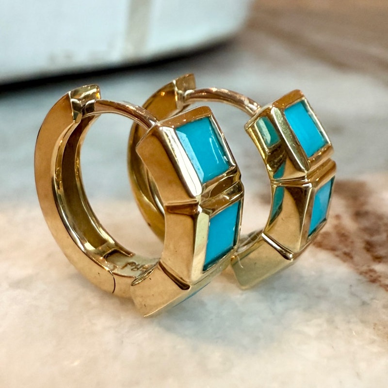 Shylee Rose 14k Yellow Gold Turquoise Princess-Cut Huggies