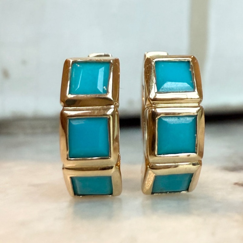Shylee Rose 14k Yellow Gold Turquoise Princess-Cut Huggies