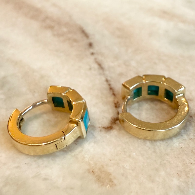 Shylee Rose 14k Yellow Gold Turquoise Princess-Cut Huggies