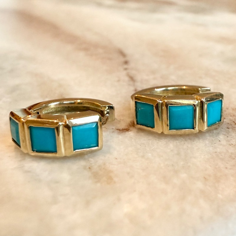 Shylee Rose 14k Yellow Gold Turquoise Princess-Cut Huggies