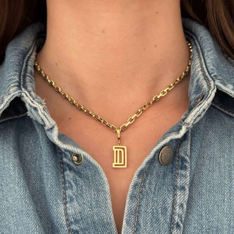 Shylee Rose 14k Yellow Gold “D” Mini Outline Initial Charm