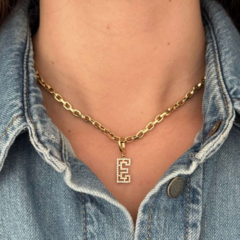 Shylee Rose 14k Yellow Gold Mini Diamond Outline “E” Initial Charm