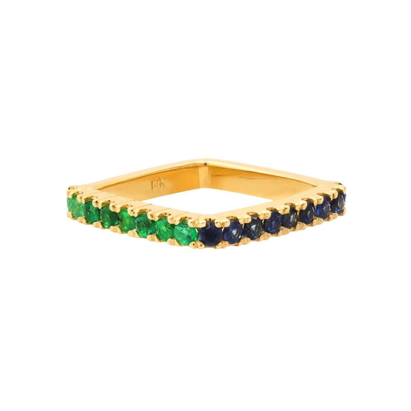 Shylee Rose 14k Yellow Gold Emerald & Sapphire Square Ring