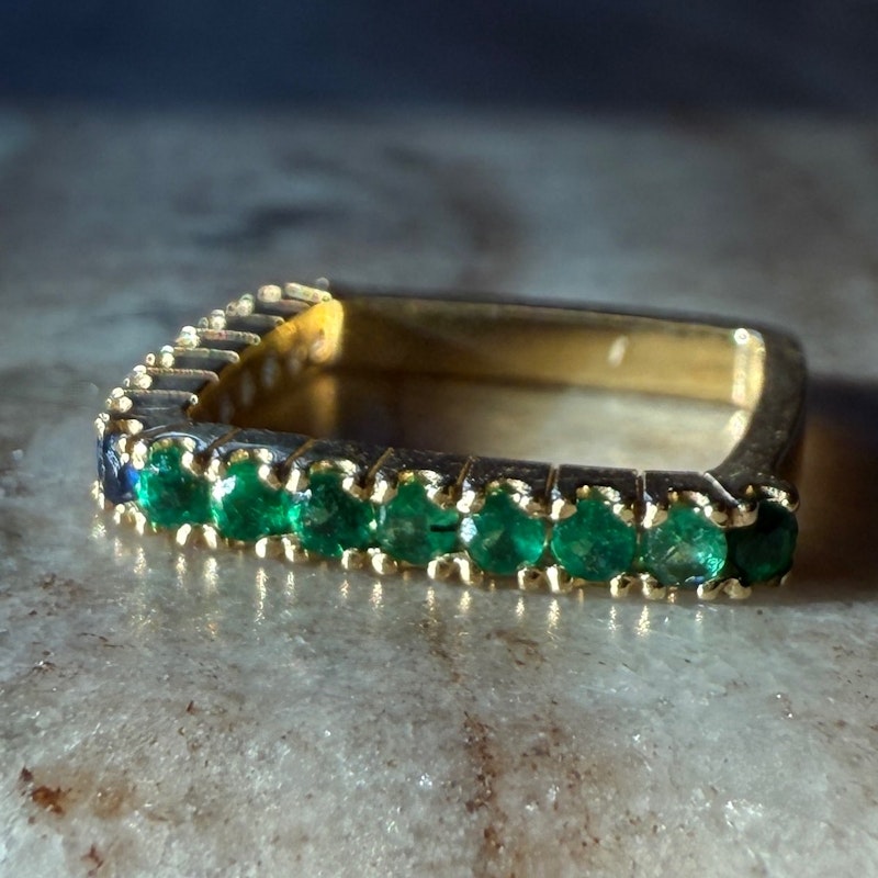 Shylee Rose 14k Yellow Gold Emerald & Sapphire Square Ring