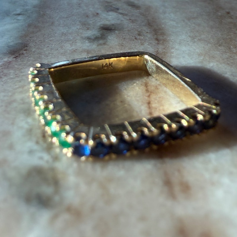 Shylee Rose 14k Yellow Gold Emerald & Sapphire Square Ring