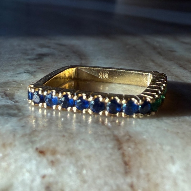 Shylee Rose 14k Yellow Gold Emerald & Sapphire Square Ring