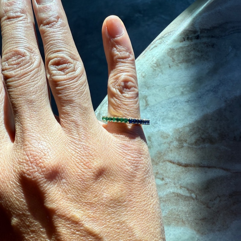 Shylee Rose 14k Yellow Gold Emerald & Sapphire Square Ring
