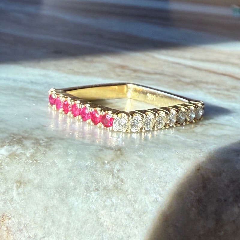 Shylee Rose 14k Yellow Gold Diamond & Ruby Square Ring