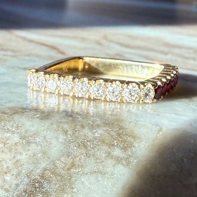 Shylee Rose 14k Yellow Gold Diamond & Ruby Square Ring