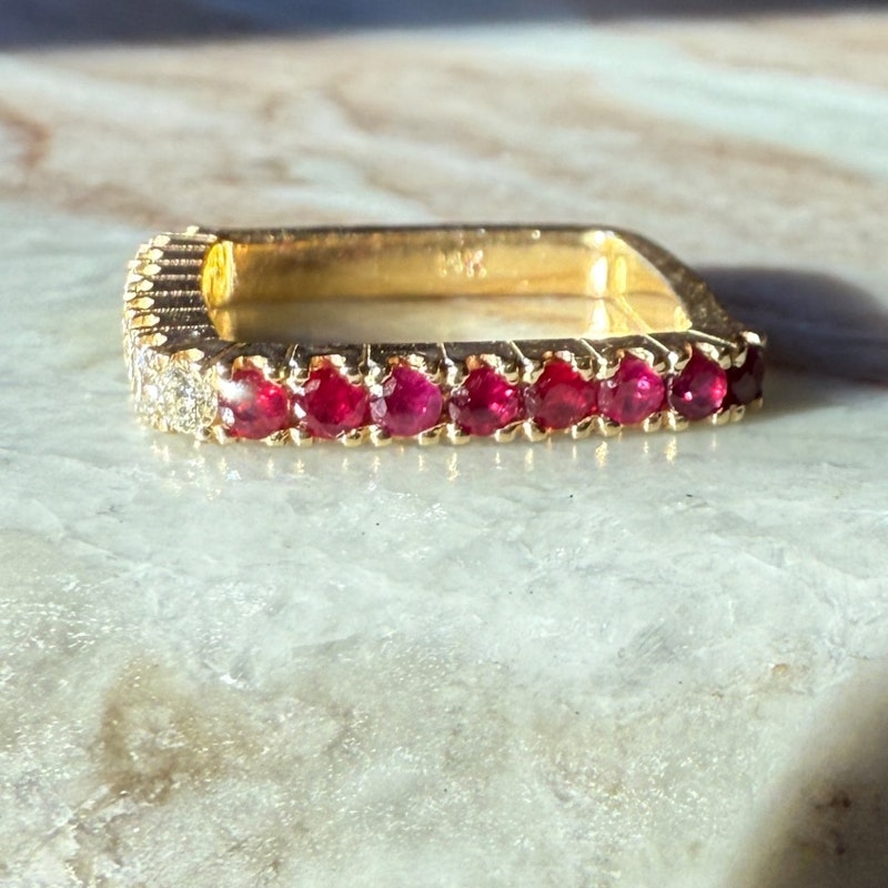 Shylee Rose 14k Yellow Gold Diamond & Ruby Square Ring
