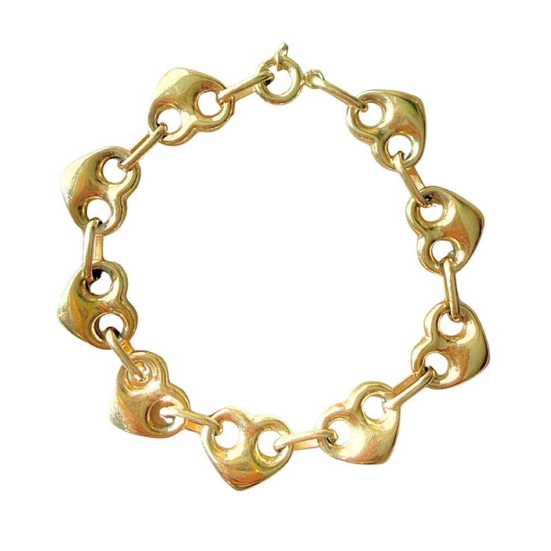 Vintage 10k Yellow Gold Puffy Heart Mariner Chain Bracelet
