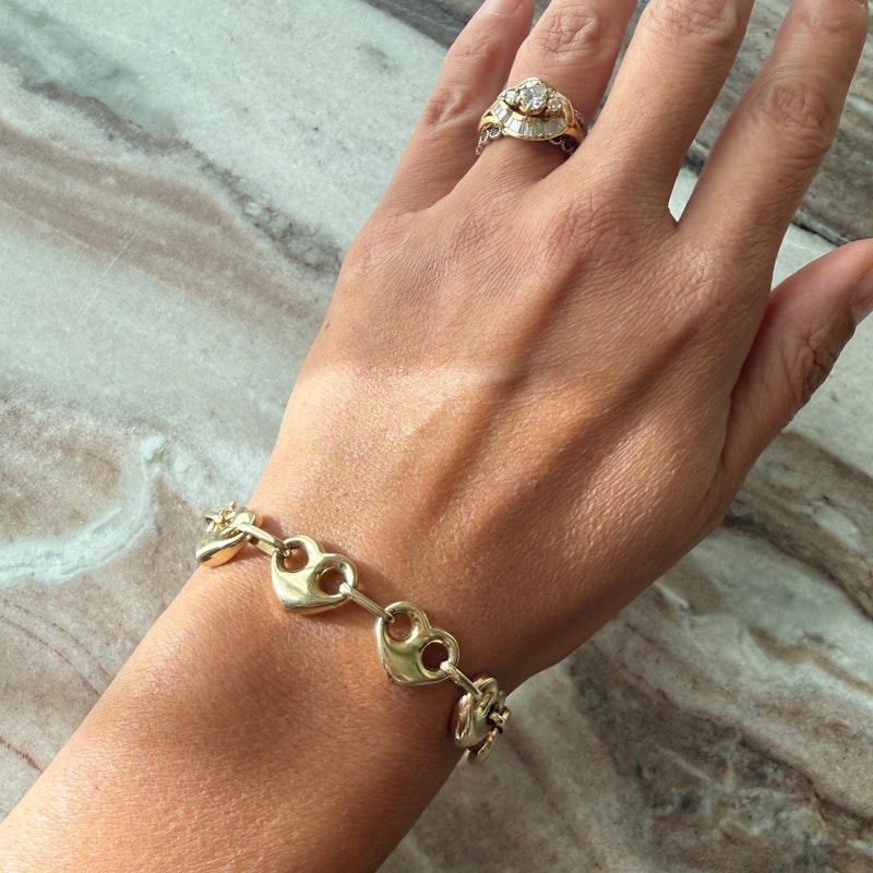 Vintage 10k Yellow Gold Puffy Heart Mariner Chain Bracelet