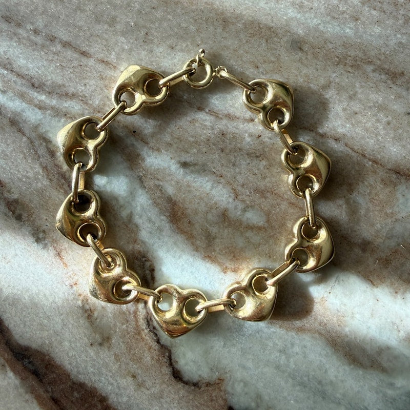 Vintage 10k Yellow Gold Puffy Heart Mariner Chain Bracelet