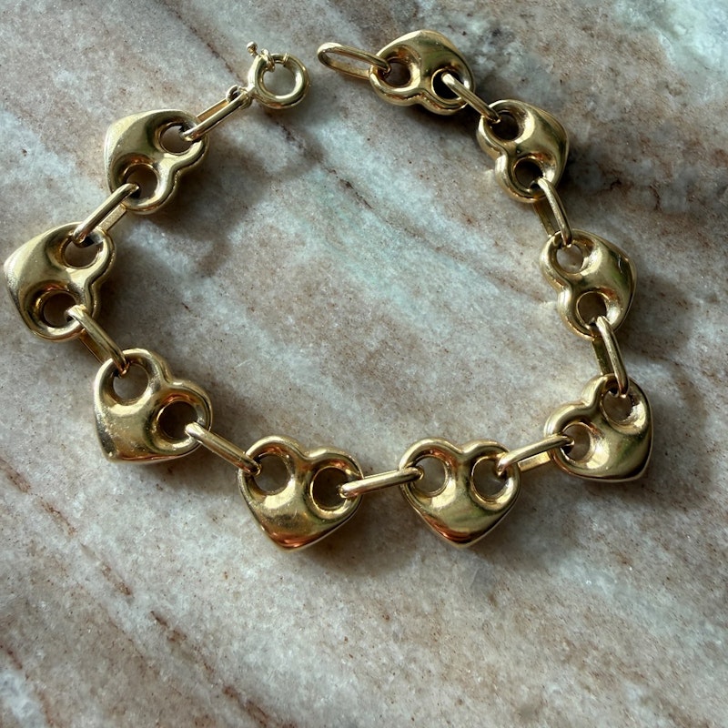 Vintage 10k Yellow Gold Puffy Heart Mariner Chain Bracelet