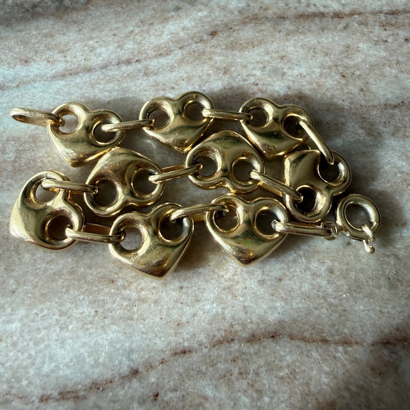 Vintage 10k Yellow Gold Puffy Heart Mariner Chain Bracelet