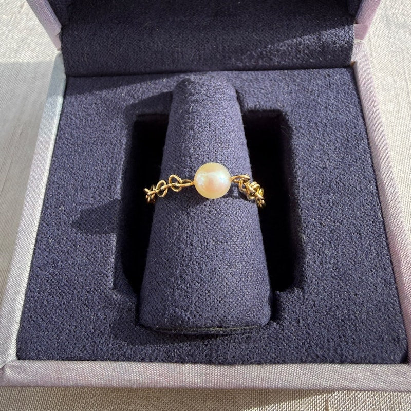 Spinelli Kilcollin Akoya Pearl Gravity Chain Ring in 18k Yellow Gold
