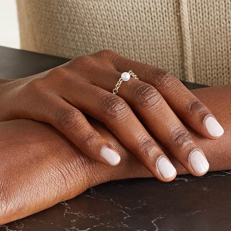Spinelli Kilcollin Akoya Pearl Gravity Chain Ring in 18k Yellow Gold