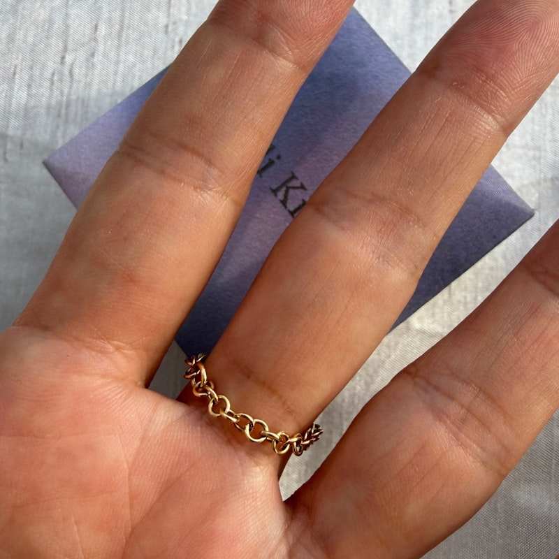 Spinelli Kilcollin Akoya Pearl Gravity Chain Ring in 18k Yellow Gold