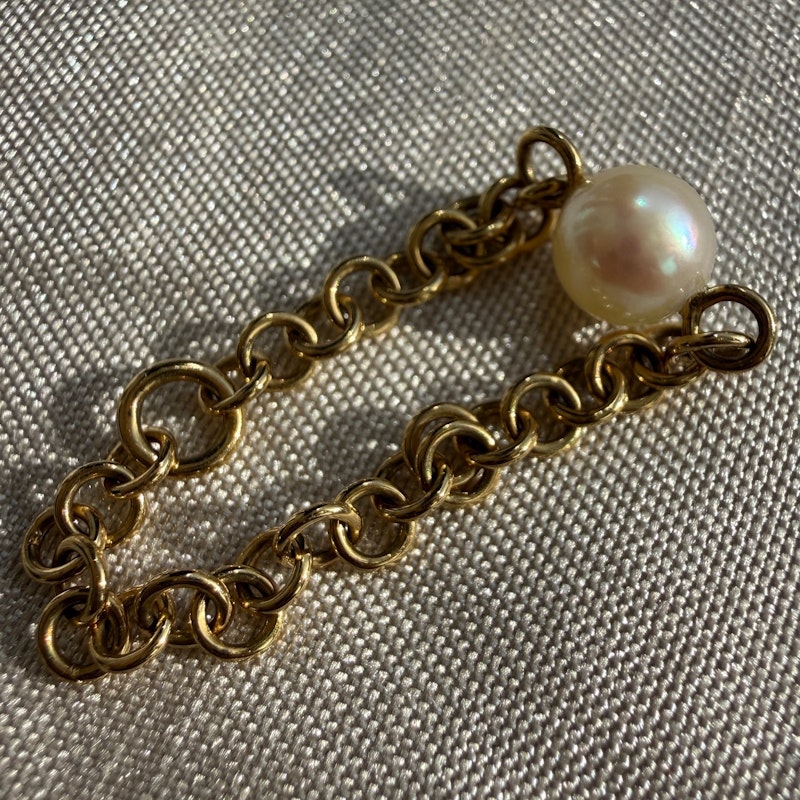 Spinelli Kilcollin Akoya Pearl Gravity Chain Ring in 18k Yellow Gold