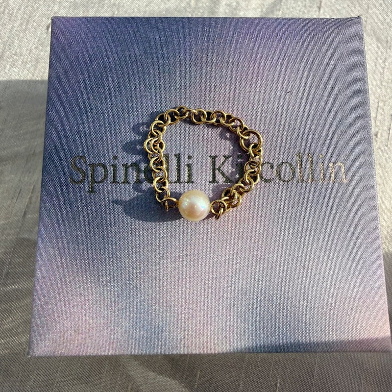 Spinelli Kilcollin Akoya Pearl Gravity Chain Ring in 18k Yellow Gold