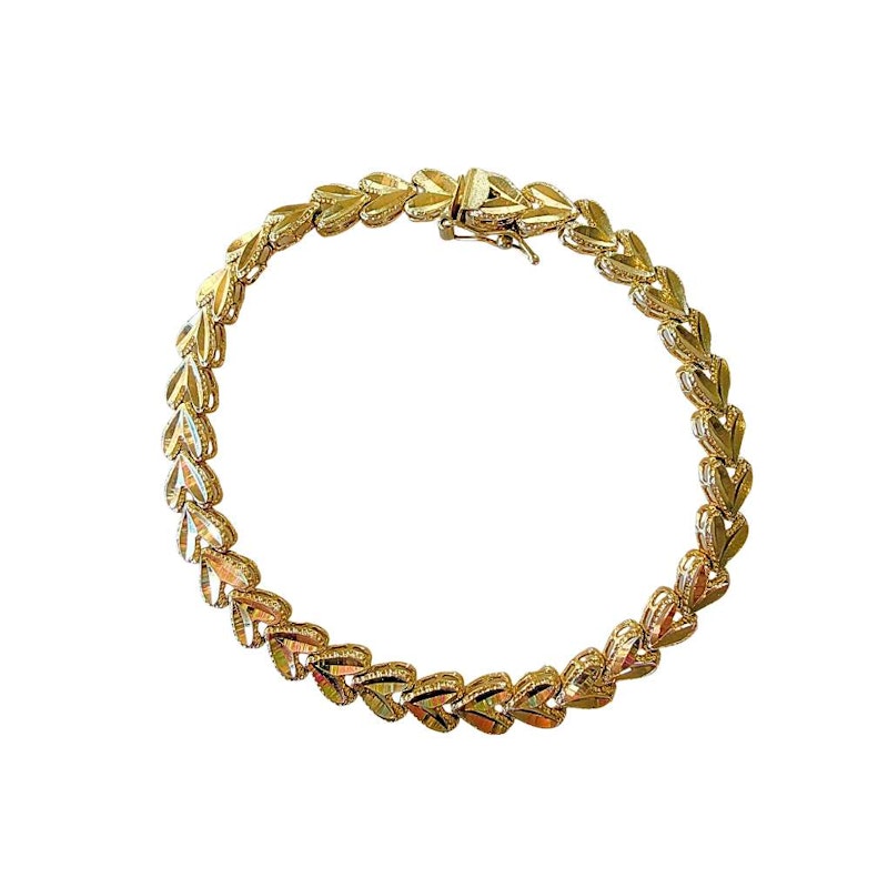 Vintage 10k Yellow Gold Diamond-Cut Flat Heart Link Bracelet