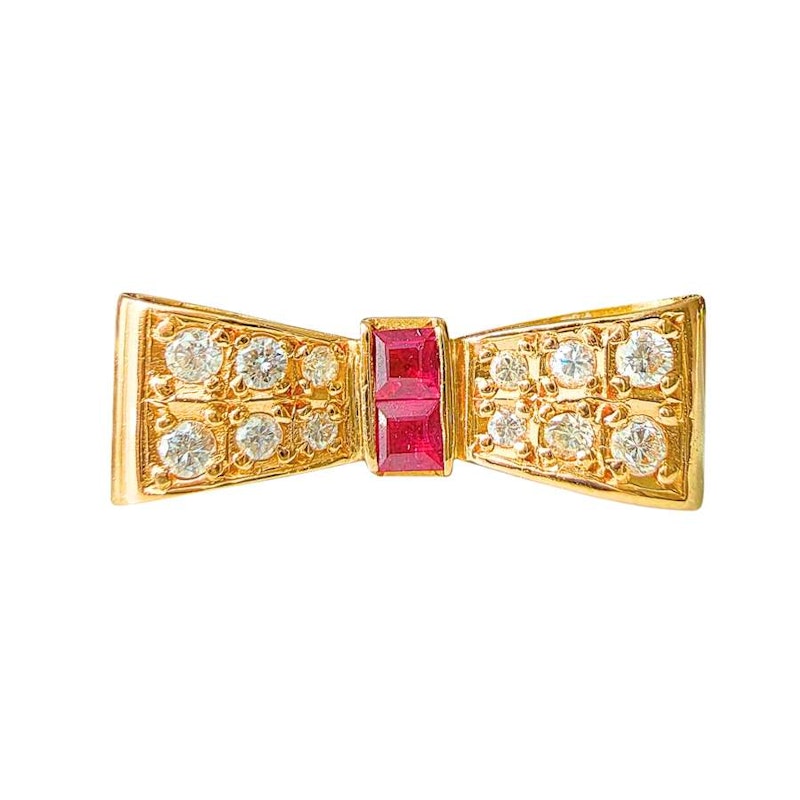 18k Yellow Gold Ruby & Diamond Bow Ring