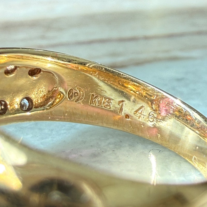 Vintage 18k Yellow Gold Pink Tourmaline Marquise Ring with Onyx & Diamond Accents