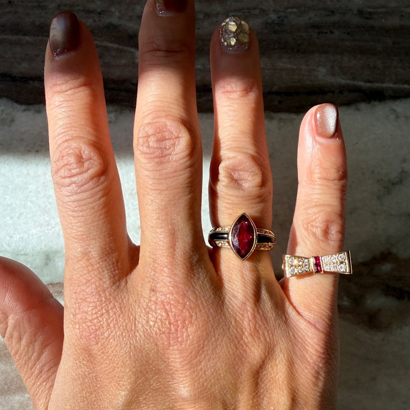 18k Yellow Gold Ruby & Diamond Bow Ring