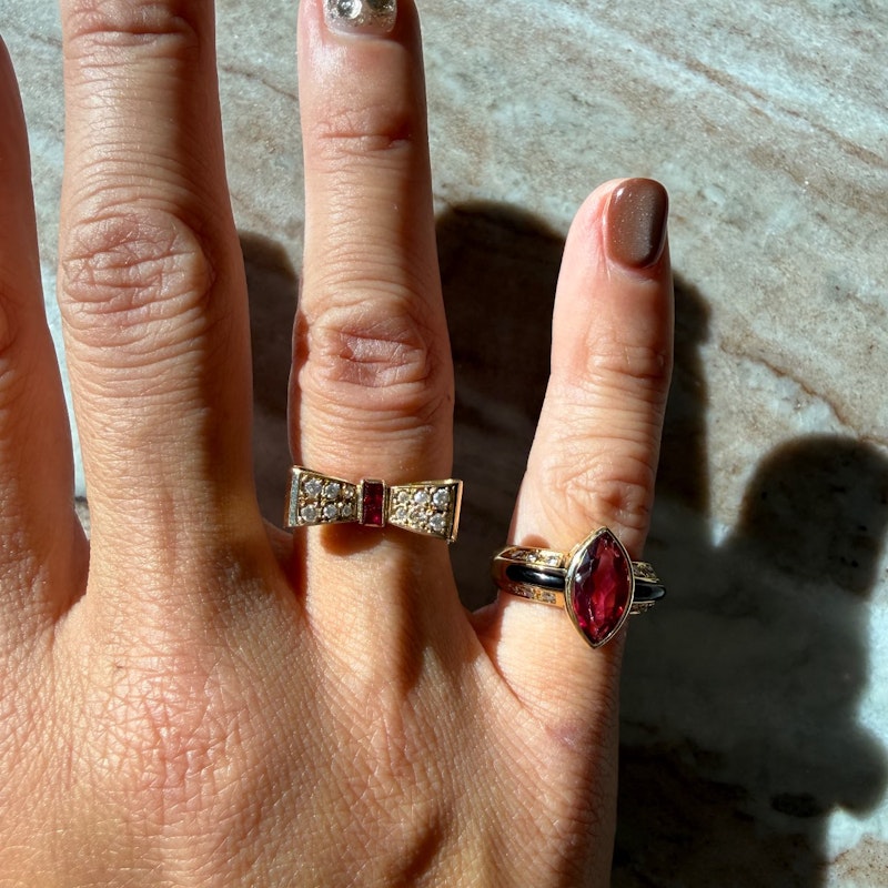 18k Yellow Gold Ruby & Diamond Bow Ring