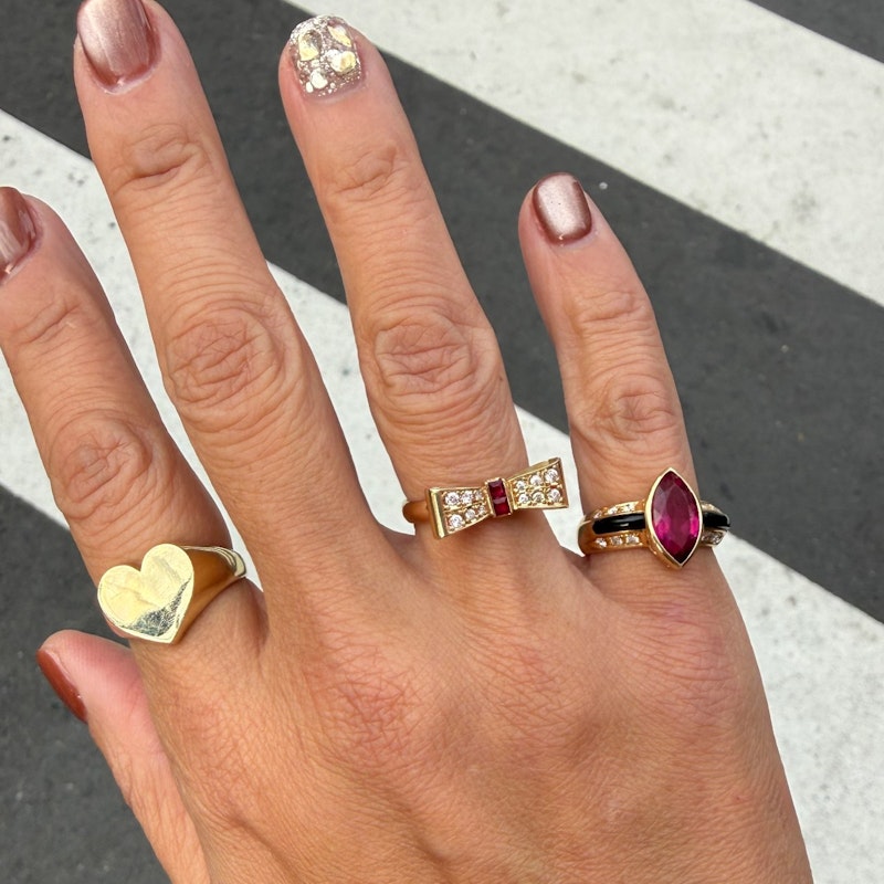 18k Yellow Gold Ruby & Diamond Bow Ring