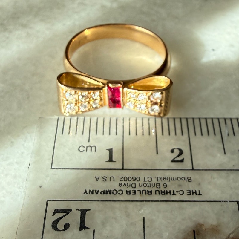 18k Yellow Gold Ruby & Diamond Bow Ring