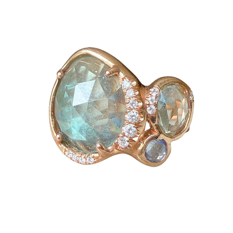 Sirciam 14k Rose Gold Blue-Green Tourmaline Mana Ring
