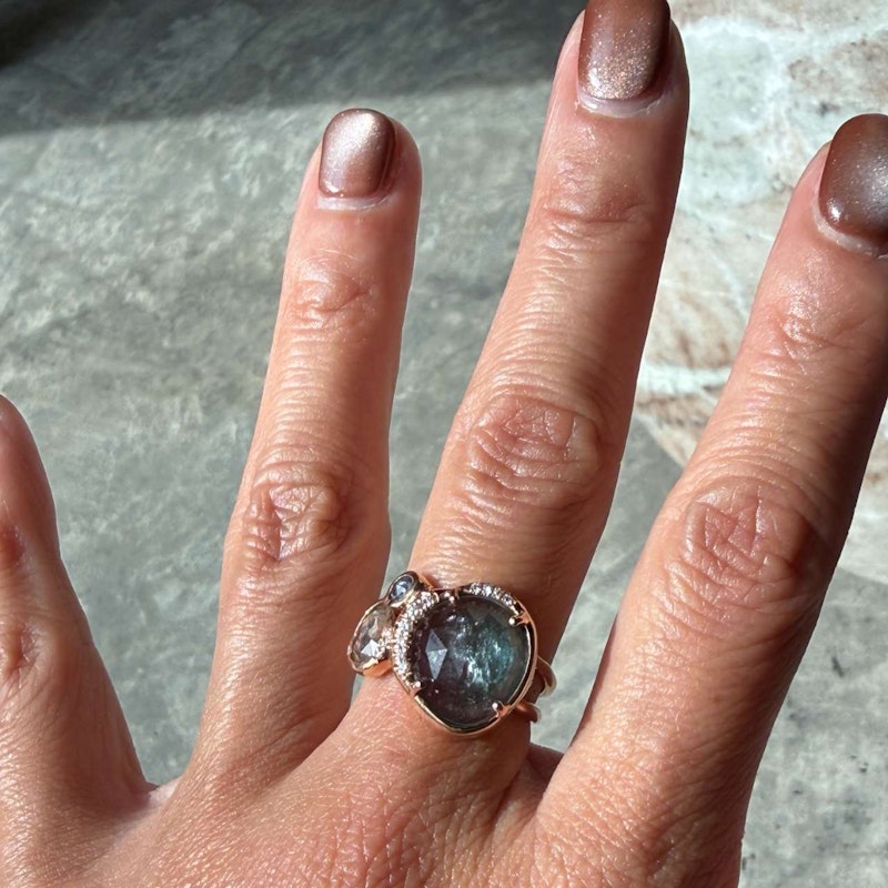 Sirciam 14k Rose Gold Blue-Green Tourmaline Mana Ring