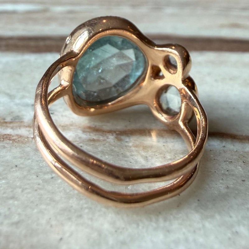 Sirciam 14k Rose Gold Blue-Green Tourmaline Mana Ring