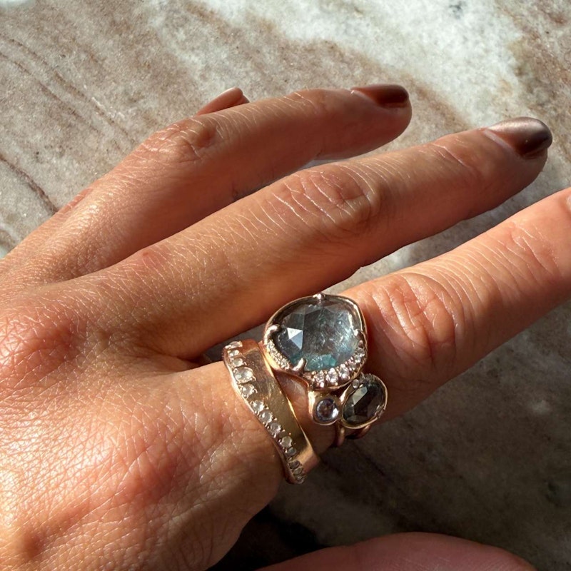 Sirciam 14k Rose Gold Blue-Green Tourmaline Mana Ring