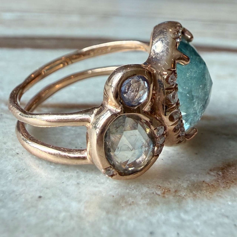 Sirciam 14k Rose Gold Blue-Green Tourmaline Mana Ring