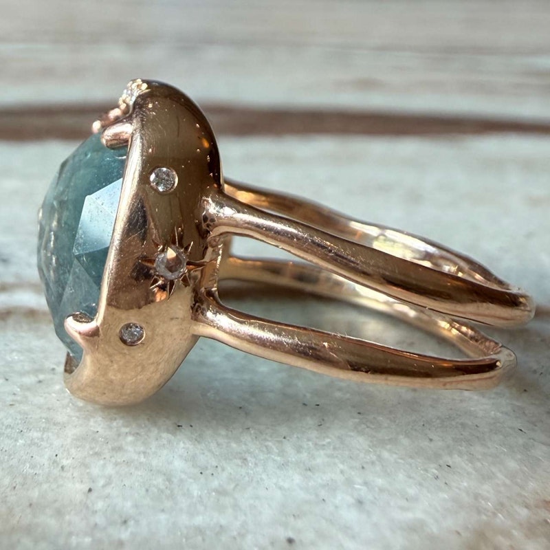 Sirciam 14k Rose Gold Blue-Green Tourmaline Mana Ring