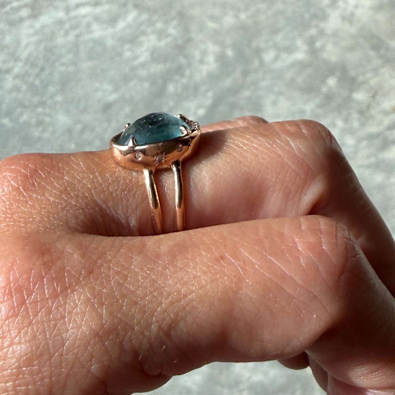 Sirciam 14k Rose Gold Blue-Green Tourmaline Mana Ring
