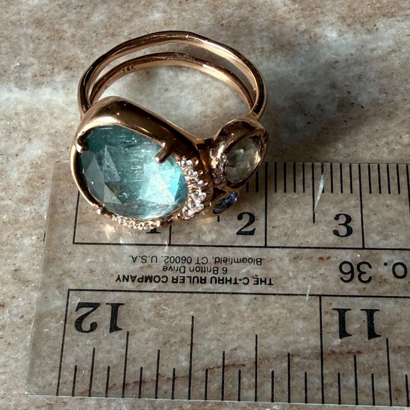 Sirciam 14k Rose Gold Blue-Green Tourmaline Mana Ring