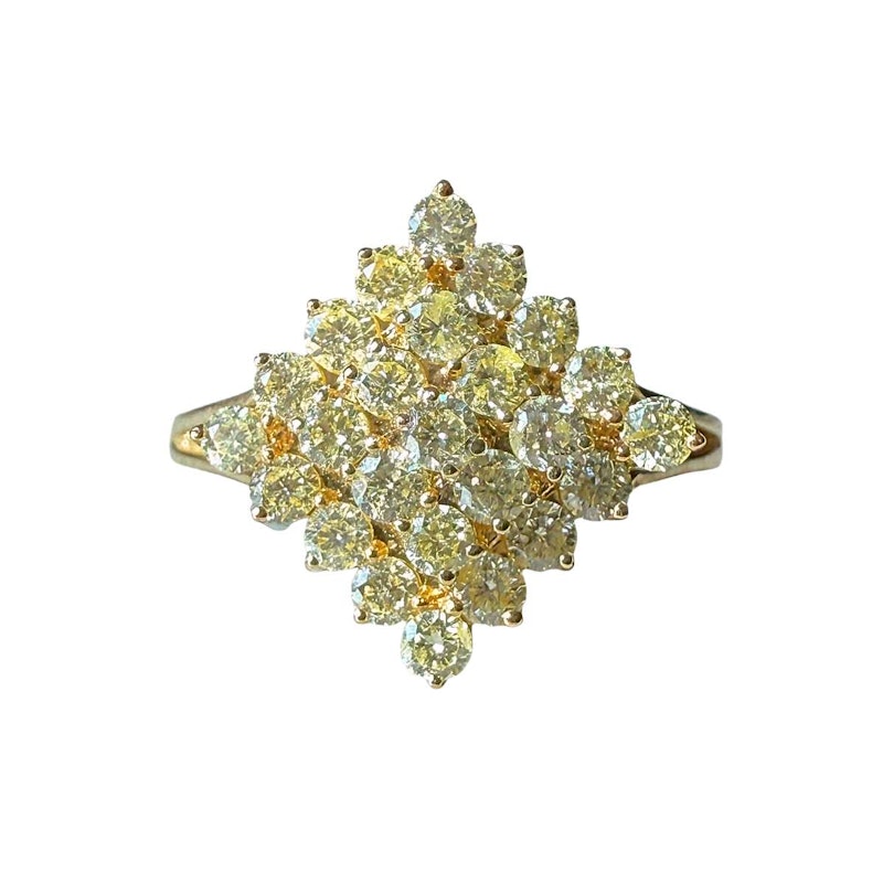 Vintage 10k Yellow Gold Natural Yellow Diamond Cluster Ring