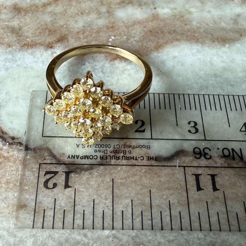Vintage 10k Yellow Gold Natural Yellow Diamond Cluster Ring